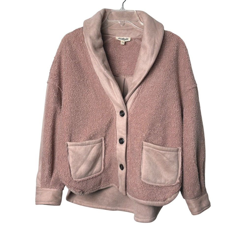 Listicle Mauve Pink Sherpa Faux Suede Cardigan Jacket XS Cozy Oversized Shacket